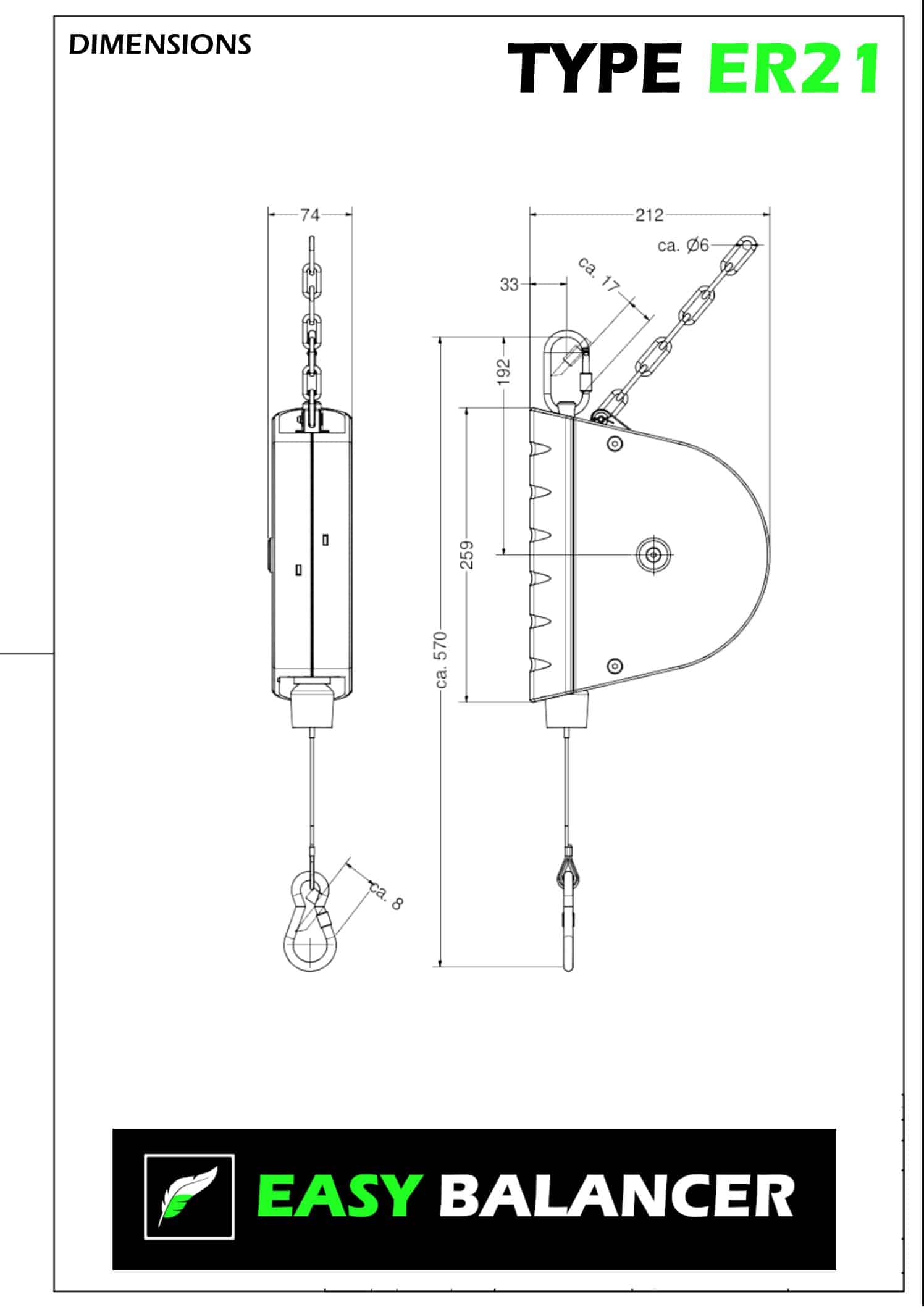 dimensions ER21 pdf Retractor Easy Balance ER21